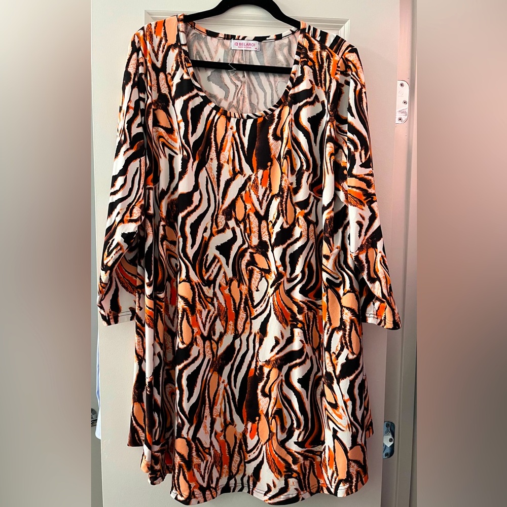 Tiger stripe 4X Tunic Dress 3/4 sleeves